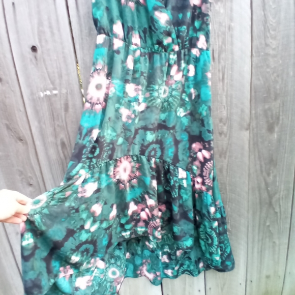 I.N.C International Dress Womens Sz 12P Green Floral Print Hi Low Short Sleeves - Picture 8 of 11